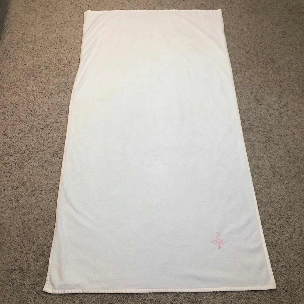 Pottery‎ Barn Baby Blanket Cream Satin Trim Pink Embroidered L Monogram Nursery